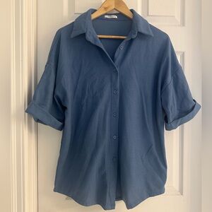 Ekouaer Waffle Knit Lounge Set – Blue (Top + Shorts)